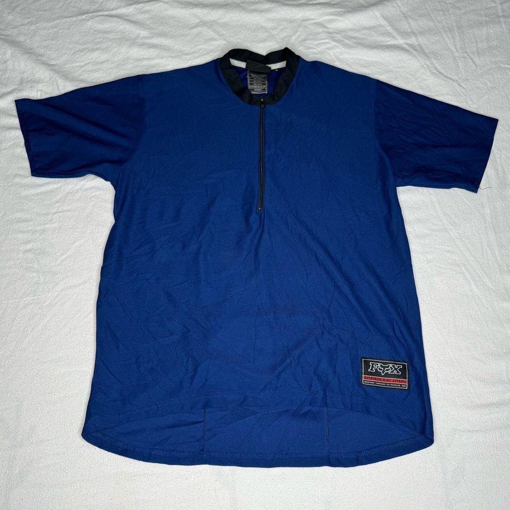 Fox Shirt Mens Size Medium Cycling Jersey Blue Short Sleeve 1/4 Zip Biking Shirt
